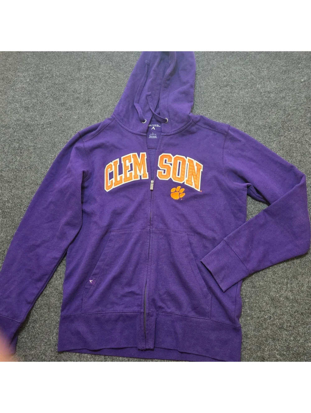 Clemson Tigers Antigua Full Zip Hoodie Stitched Letters Embroidered Paw Jacket L